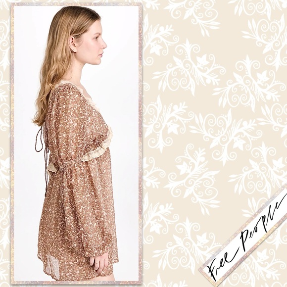 Free People Pennie Floral Mini Dress in Ivory (Cream, Brown, Tan) - Picture 4 of 14